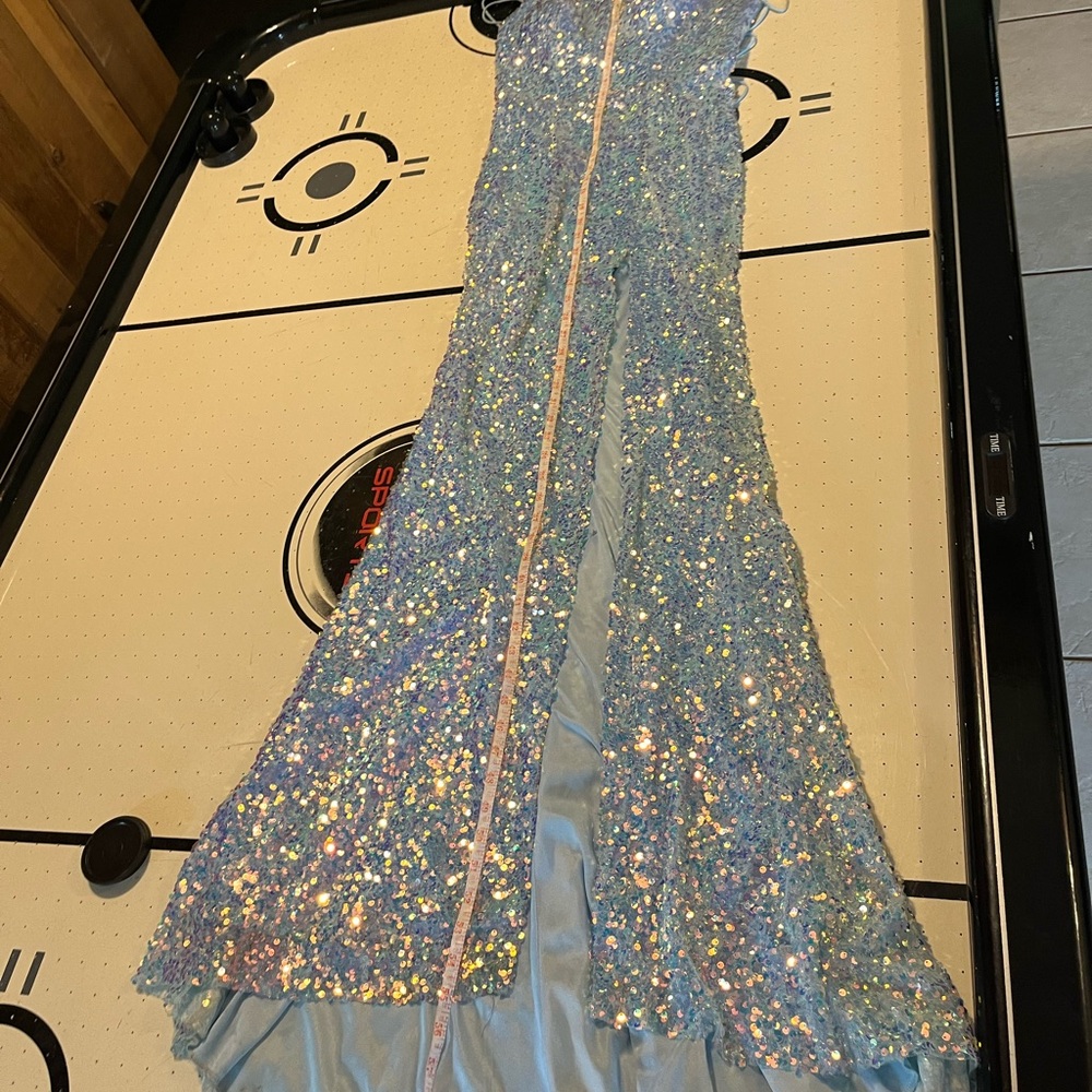 Elegant Blue Sequin Prom Dress